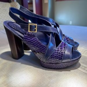 EUC Tory Burch “Deirdre” Snakeskin Platform Heels  in Size 9.5B Deep Purple $375